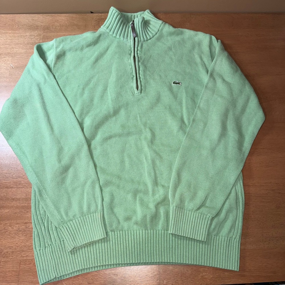 Lacoste Mens Mint Green 100% Cotton Quarter Zip Sweater Size 6 XL FC 4179